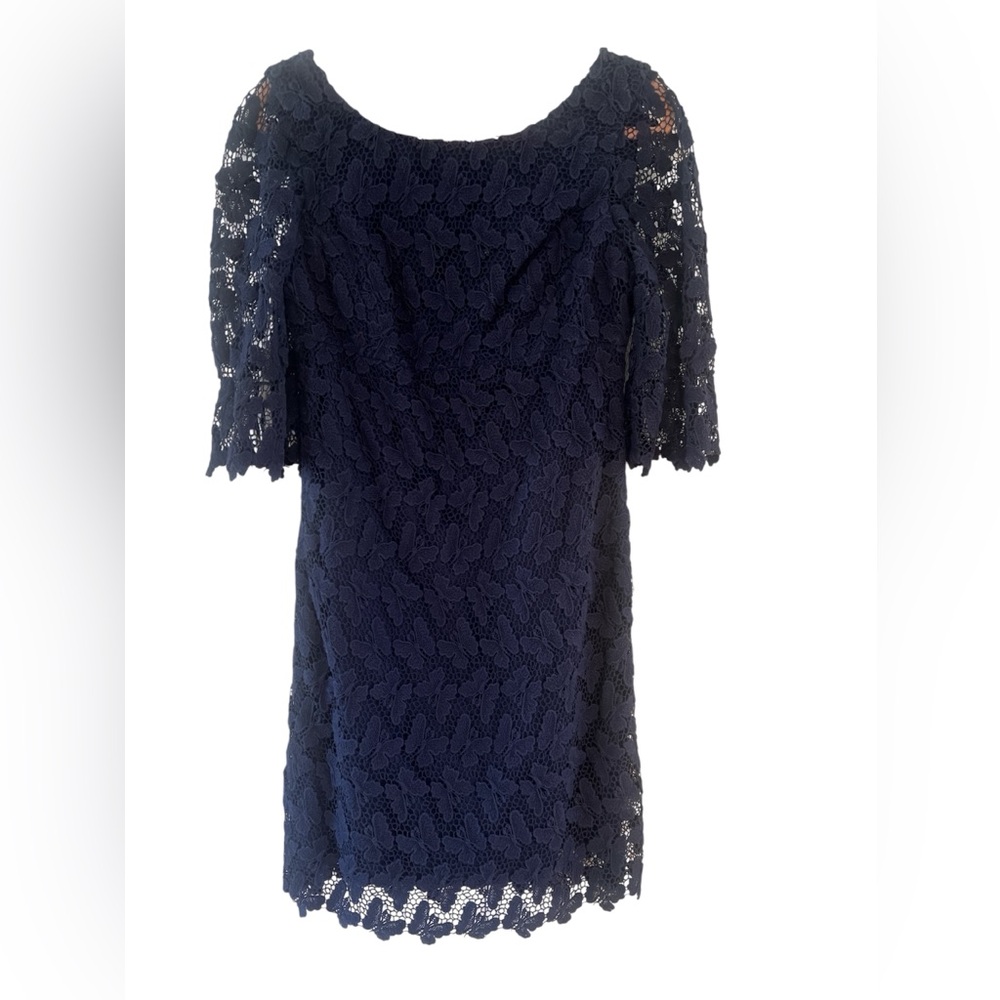 Lilly Pulitzer Navy Blue Dress- 3/4 Sleeves- Size 6 EUC